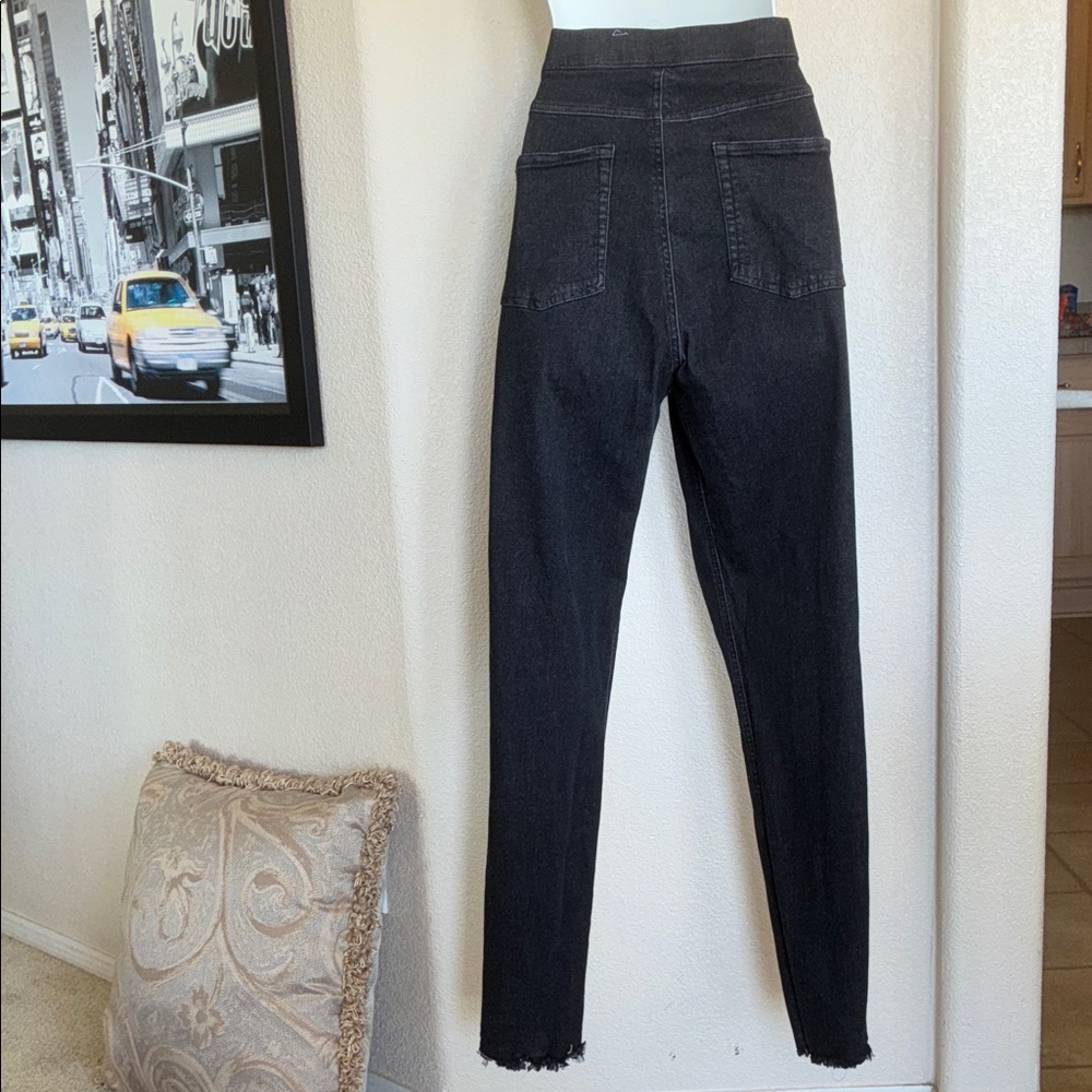 ZEZA B Jeans, Black, Fringe, Skinny, High-Waisted, Stretchy, Pull-on. XL - Picture 5 of 17